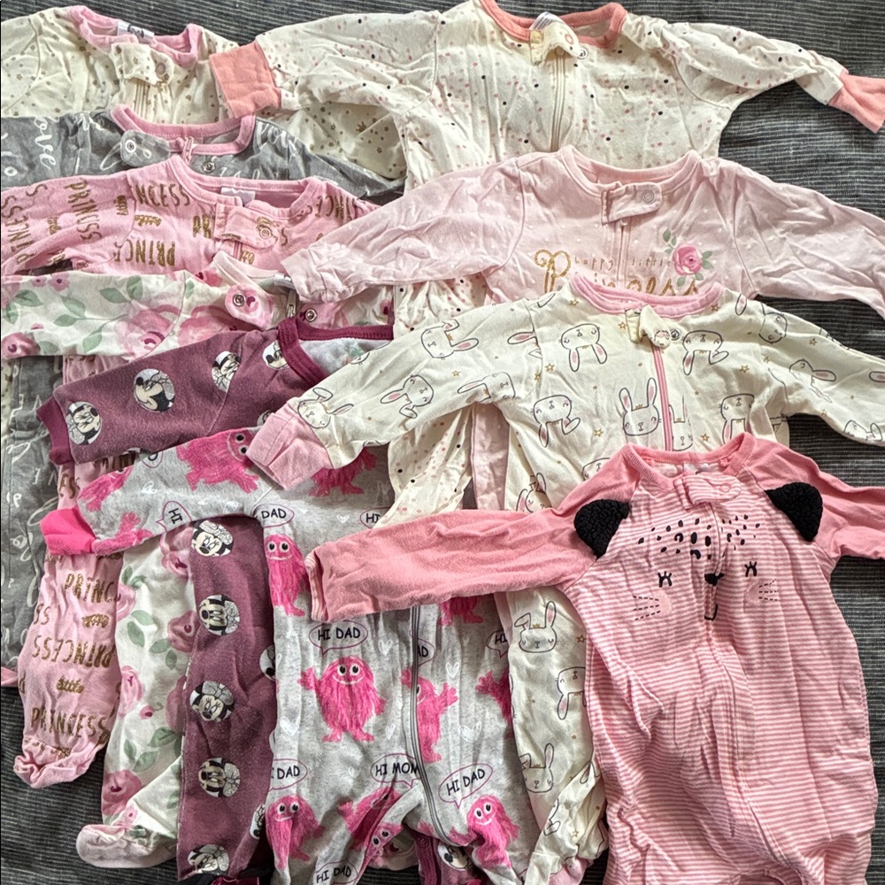 Gerber Baby Pink and White Mixed-Print Footed Pajama Bundle of 9